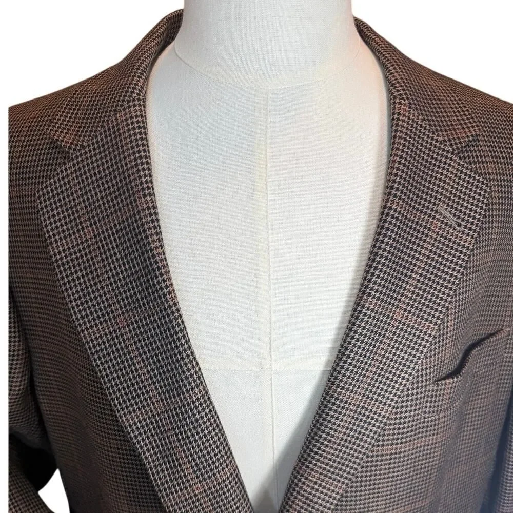 Jos. A. Bank Signature Blazer 48L Silk Camel Hair Sport Coat Brown Houndstooth